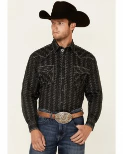 Rough Stock By Panhandle Men's Charcoal Tonal Southwestern Print Long Sleeve Snap Western Shirt  -Panhandle shop 2000345096 022 P1 1