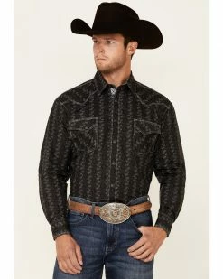 Rough Stock By Panhandle Men's Charcoal Tonal Southwestern Print Long Sleeve Snap Western ShirtÂ