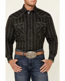 Rough Stock By Panhandle Men's Charcoal Tonal Southwestern Print Long Sleeve Snap Western Shirt  -Panhandle shop 2000345096 022 P3