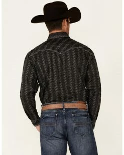 Rough Stock By Panhandle Men's Charcoal Tonal Southwestern Print Long Sleeve Snap Western Shirt  -Panhandle shop 2000345096 022 P4