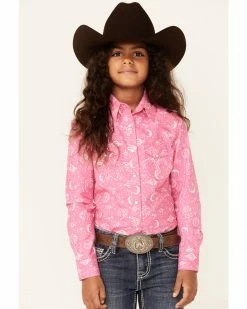 Panhandle Girls' Pink Celestrial Print Long Sleeve Snap Western Shirt  Hot Pink -Panhandle shop 2000350714 690 P1 1