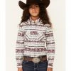 Rough Stock By Panhandle Girls' Wine Distressed Southwestern Print Long Sleeve Snap Western Shirt  -Panhandle shop 2000350737 646 P1