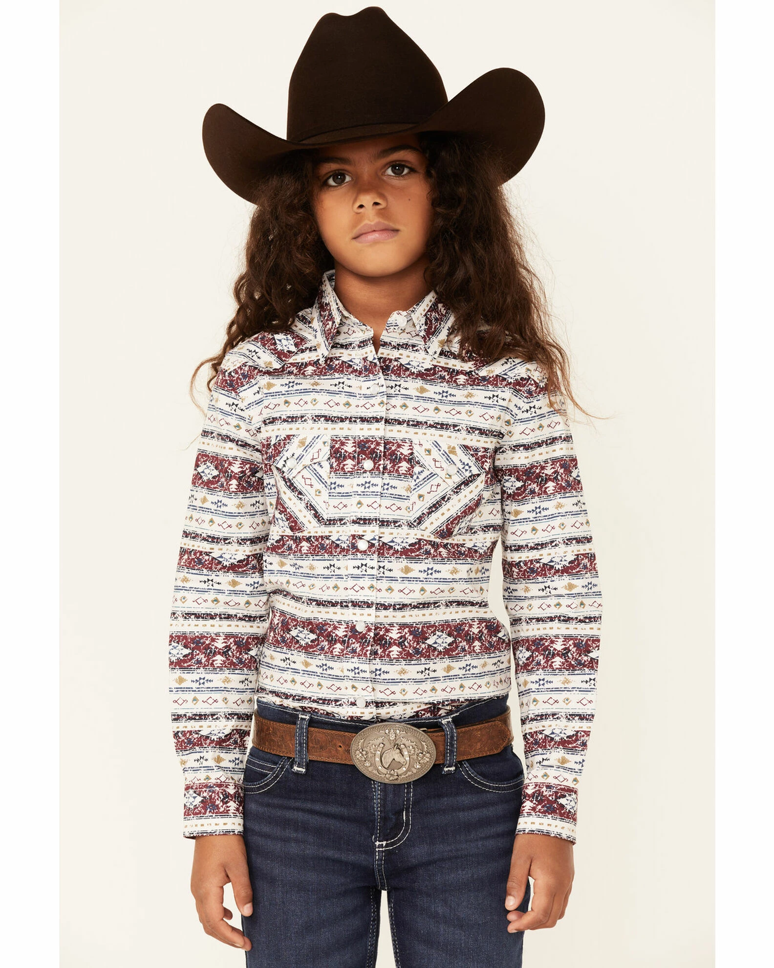 Rough Stock By Panhandle Girls' Wine Distressed Southwestern Print Long Sleeve Snap Western Shirt 3 Rough Stock By Panhandle Girls' Wine Distressed Southwestern Print Long Sleeve Snap Western Shirt