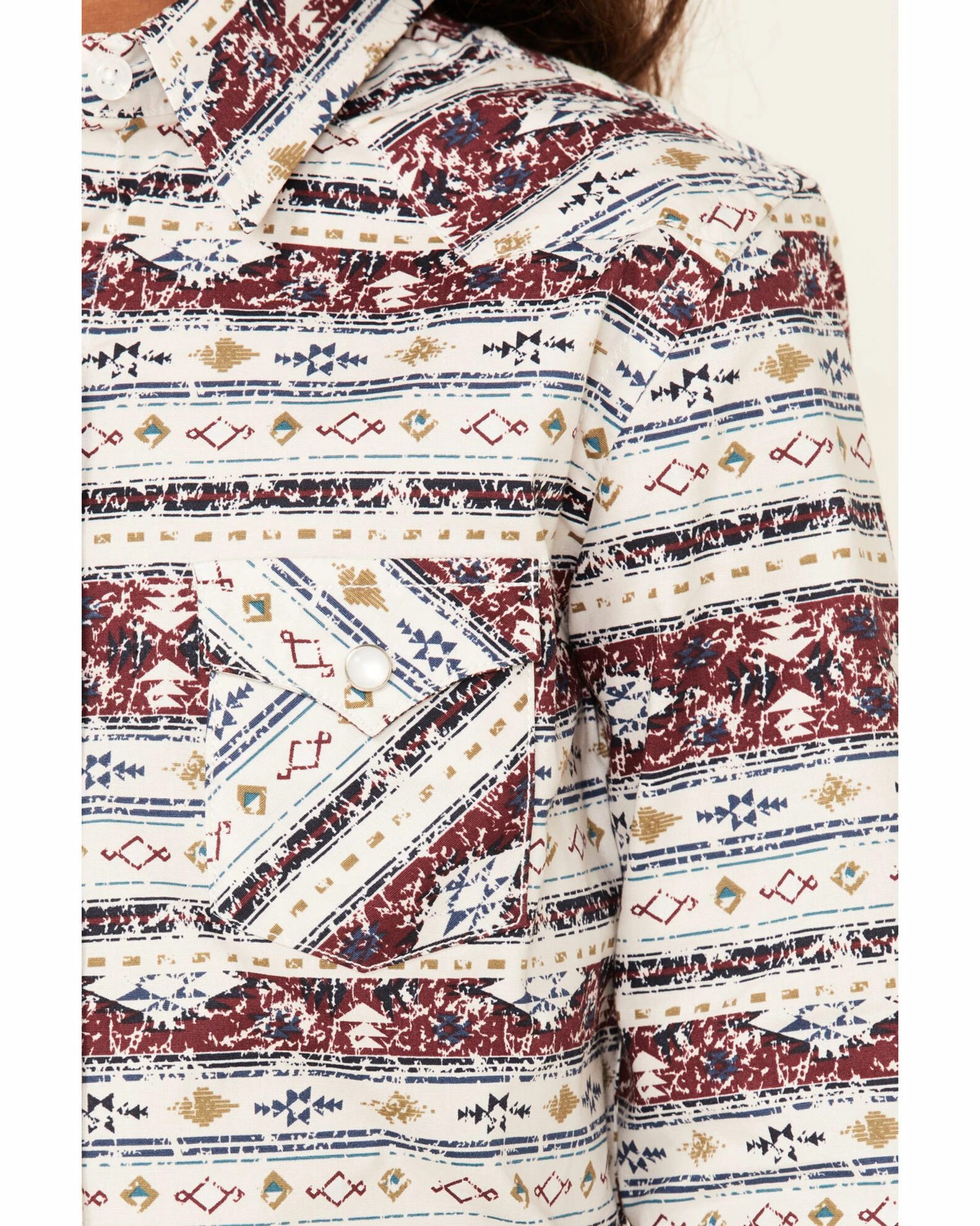 Rough Stock By Panhandle Girls' Wine Distressed Southwestern Print Long Sleeve Snap Western Shirt 4 Rough Stock By Panhandle Girls' Wine Distressed Southwestern Print Long Sleeve Snap Western Shirt - Image 2