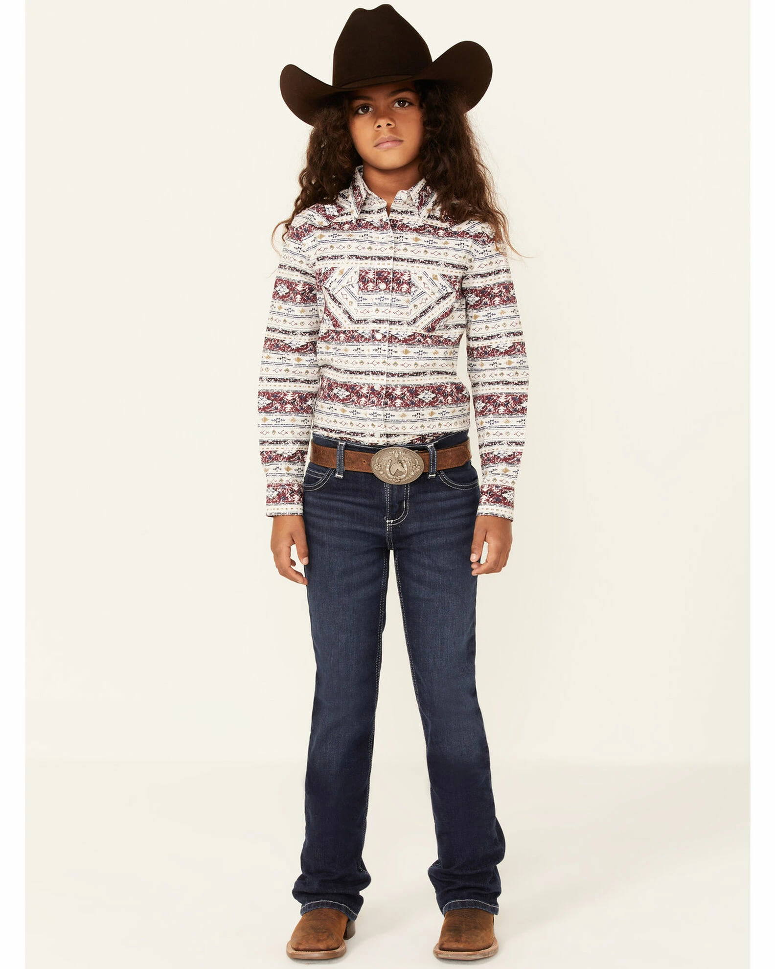 Rough Stock By Panhandle Girls' Wine Distressed Southwestern Print Long Sleeve Snap Western Shirt 6 Rough Stock By Panhandle Girls' Wine Distressed Southwestern Print Long Sleeve Snap Western Shirt - Image 4