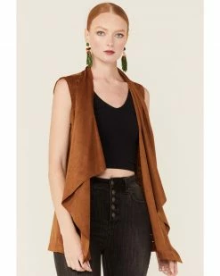 Panhandle Women's Tan Faux Suede Drape Front Vest  Brown