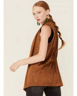 Panhandle Women's Tan Faux Suede Drape Front Vest  Brown -Panhandle shop 2000350927 200 P4