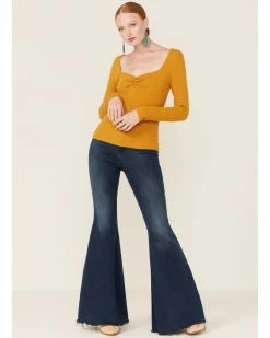 Panhandle Women's Gold Cinch Front Ribbed Knit Long Sleeve Top -Panhandle shop 2000350928 710 P2