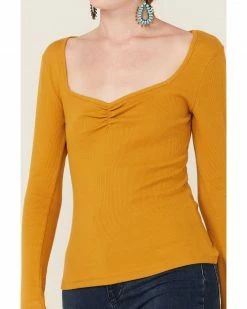 Panhandle Women's Gold Cinch Front Ribbed Knit Long Sleeve Top -Panhandle shop 2000350928 710 P3