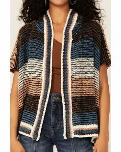 Panhandle Women's Brown Multi Stripe Knit Hoodie Kimono Coffee -Panhandle shop 2000350931 205 P3