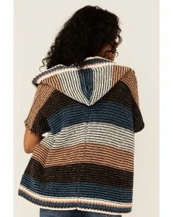 Panhandle Women's Brown Multi Stripe Knit Hoodie Kimono Coffee -Panhandle shop 2000350931 205 P4