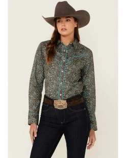 Panhandle Women's Turquoise & Brown Paisley Snap Shirt  Teal -Panhandle shop 2000350936 442 P1 1