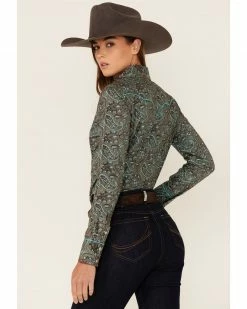 Panhandle Women's Turquoise & Brown Paisley Snap Shirt  Teal -Panhandle shop 2000350936 442 P3