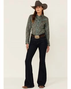 Panhandle Women's Turquoise & Brown Paisley Snap Shirt  Teal -Panhandle shop 2000350936 442 P4