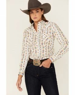 Panhandle Women's White Rainbow Woven Southwestern Snap Shirt