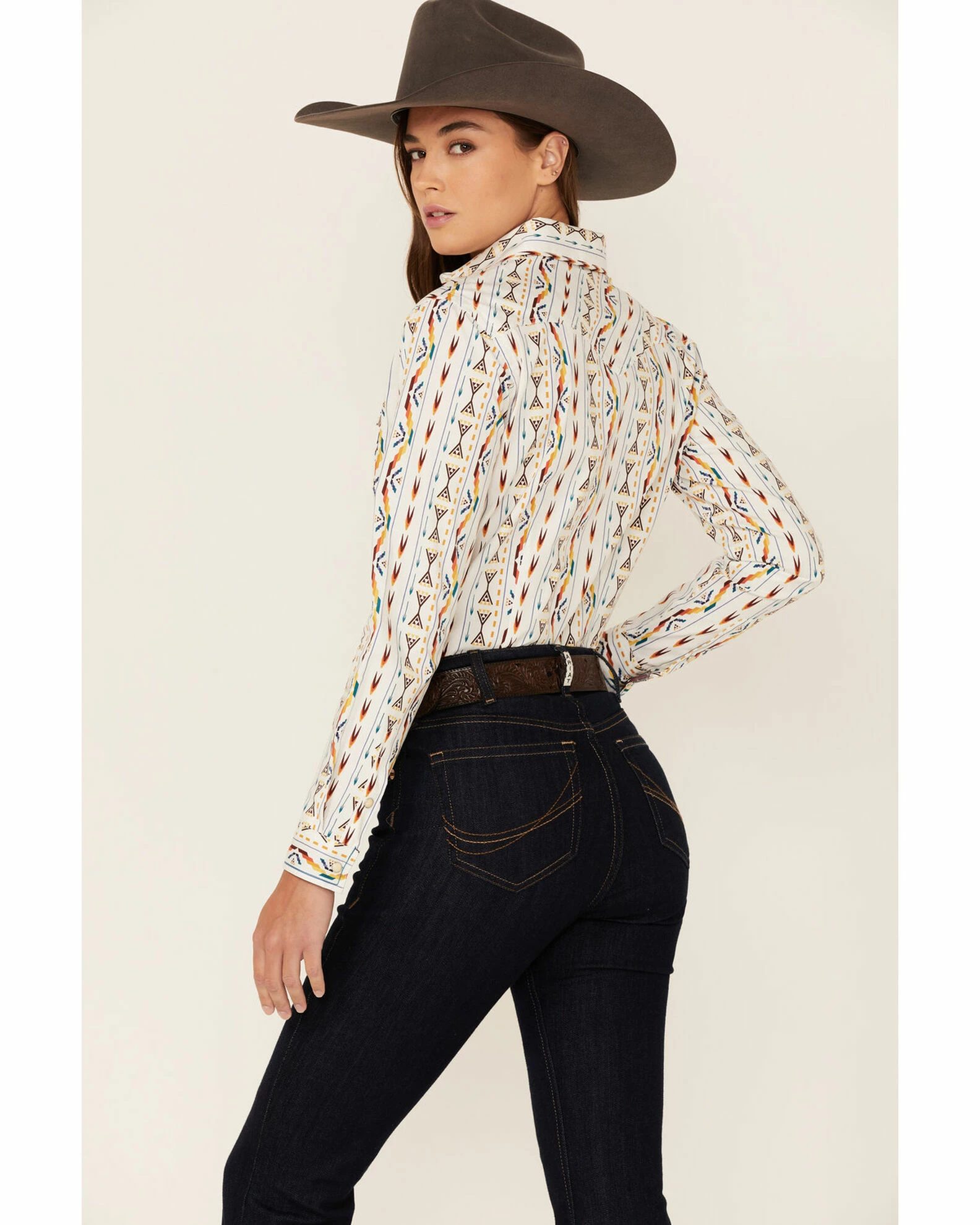 Panhandle Women's White Rainbow Woven Southwestern Snap Shirt 5 Panhandle Women's White Rainbow Woven Southwestern Snap Shirt - Image 3