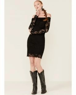 Panhandle Women's Black Lace Off The Shoulder Short Dress -Panhandle shop 2000350949 001 P2