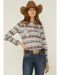 Panhandle Women's Wine Southwestern Print Long Sleeve Shirt -Panhandle shop 2000350951 646 P1 1