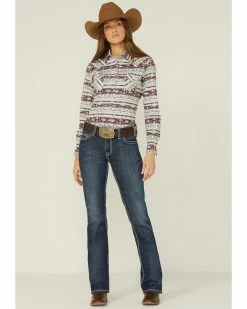 Panhandle Women's Wine Southwestern Print Long Sleeve Shirt -Panhandle shop 2000350951 646 P4