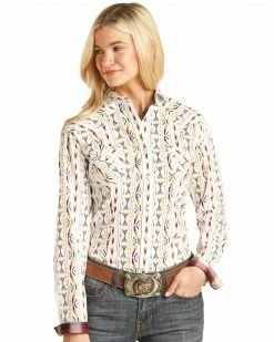 Panhandle Women's Eggshell Southwestern Stripe Long Sleeve Shirt White