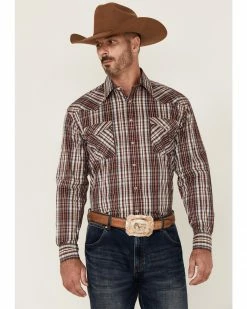 Rough Stock By Panhandle Men's Maroon Ombre Plaid Long Sleeve Snap Western Shirt  -Panhandle shop 2000352313 642 P1 1