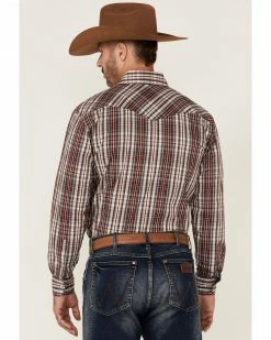 Rough Stock By Panhandle Men's Maroon Ombre Plaid Long Sleeve Snap Western Shirt  -Panhandle shop 2000352313 642 P4
