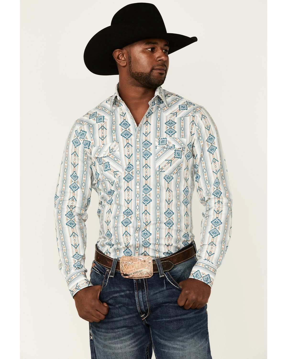 Rough Stock By Panhandle Men's Ercu Southwestern Print Long Sleeve Snap Western Shirt Tan 7 Rough Stock By Panhandle Men's Ercu Southwestern Print Long Sleeve Snap Western Shirt Tan - Image 5