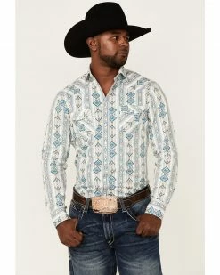 Rough Stock By Panhandle Men's Ercu Southwestern Print Long Sleeve Snap Western Shirt  Tan