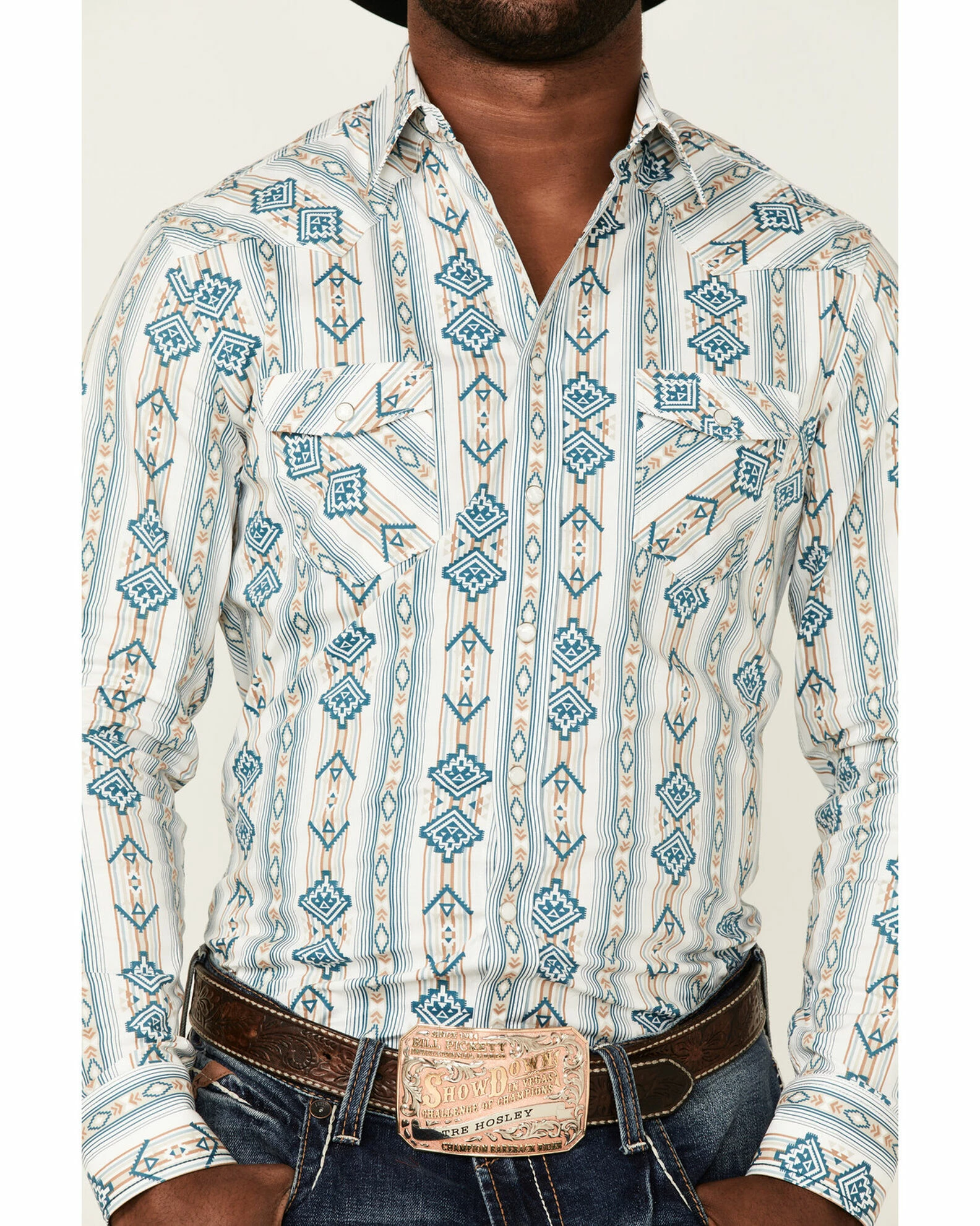 Rough Stock By Panhandle Men's Ercu Southwestern Print Long Sleeve Snap Western Shirt Tan 5 Rough Stock By Panhandle Men's Ercu Southwestern Print Long Sleeve Snap Western Shirt Tan - Image 3