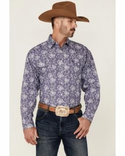 Panhandle Select Men's Navy Floral Print Long Sleeve Snap Western Shirt  -Panhandle shop 2000352332 410 P1 1