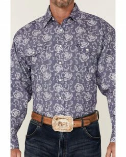 Panhandle Select Men's Navy Floral Print Long Sleeve Snap Western Shirt  -Panhandle shop 2000352332 410 P3