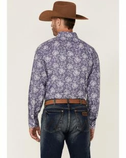 Panhandle Select Men's Navy Floral Print Long Sleeve Snap Western Shirt  -Panhandle shop 2000352332 410 P4