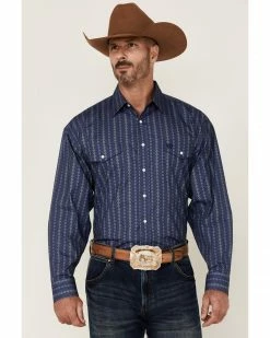Panhandle Select Men's Navy Poplin Print Long Sleeve Snap Western Shirt   -Panhandle shop 2000352333 410 P1 1