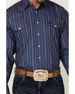 Panhandle Select Men's Navy Poplin Print Long Sleeve Snap Western Shirt   -Panhandle shop 2000352333 410 P3