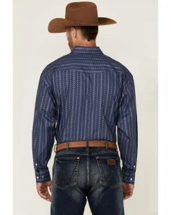 Panhandle Select Men's Navy Poplin Print Long Sleeve Snap Western Shirt   -Panhandle shop 2000352333 410 P4