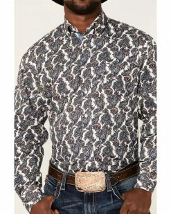 Rough Stock By Panhandle Men's Ercu Paisley Print Long Sleeve Button-Down Western Shirt  Navy -Panhandle shop 2000352335 410 P3