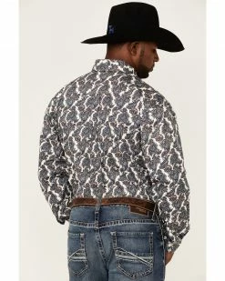Rough Stock By Panhandle Men's Ercu Paisley Print Long Sleeve Button-Down Western Shirt  Navy -Panhandle shop 2000352335 410 P4