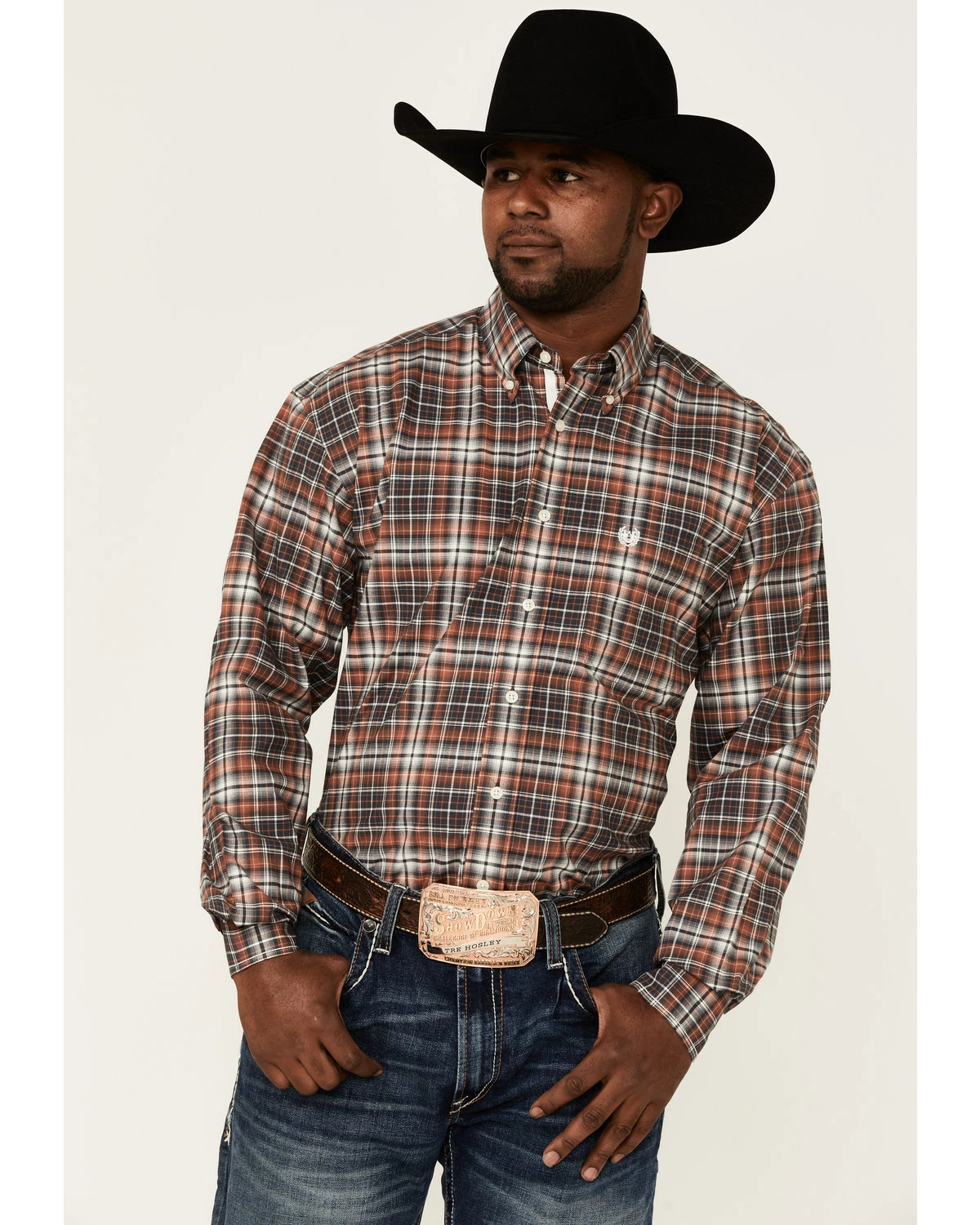 Rough Stock By Panhandle Men's Steel Plaid Long Sleeve Button-Down Western Shirt Rust Copper 7 Rough Stock By Panhandle Men's Steel Plaid Long Sleeve Button-Down Western Shirt Rust Copper - Image 5