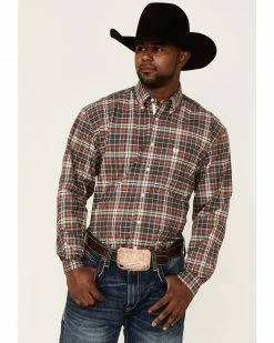 Rough Stock By Panhandle Men's Steel Plaid Long Sleeve Button-Down Western Shirt Rust Copper