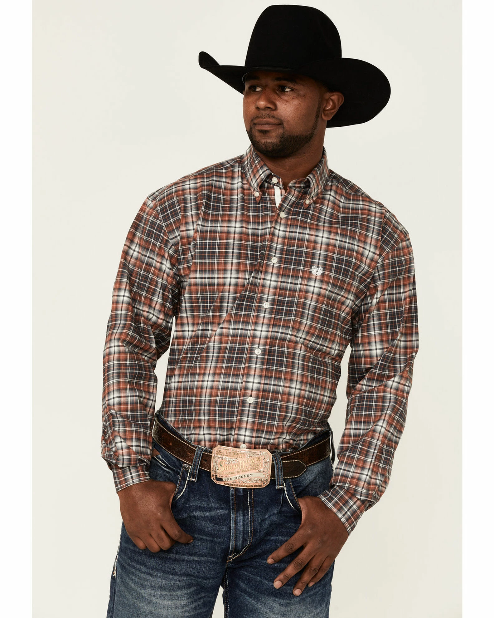 Rough Stock By Panhandle Men's Steel Plaid Long Sleeve Button-Down Western Shirt Rust Copper 3 Rough Stock By Panhandle Men's Steel Plaid Long Sleeve Button-Down Western Shirt Rust Copper