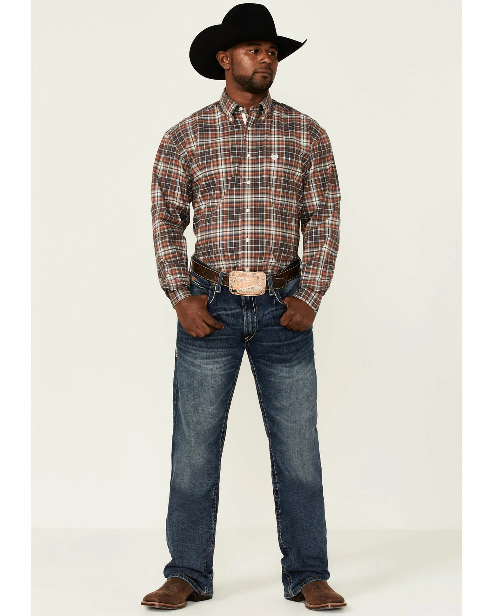 Rough Stock By Panhandle Men's Steel Plaid Long Sleeve Button-Down Western Shirt Rust Copper 4 Rough Stock By Panhandle Men's Steel Plaid Long Sleeve Button-Down Western Shirt Rust Copper - Image 2