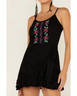 Panhandle Women's Floral Embroidered Wrap Skirt Dress Black -Panhandle shop 2000360485 001 P3
