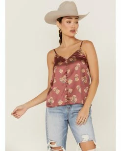 Panhandle Women's Floral Satin Button Front Cami Rust Copper -Panhandle shop 2000360487 220 P1 1