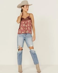 Panhandle Women's Floral Satin Button Front Cami Rust Copper -Panhandle shop 2000360487 220 P4