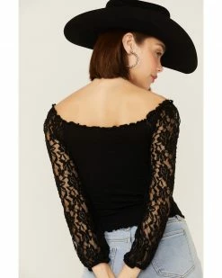 Panhandle Women's Smocked Off Shoulder Lace Sleeve Top -Panhandle shop 2000360489 001 P3