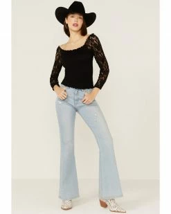 Panhandle Women's Smocked Off Shoulder Lace Sleeve Top -Panhandle shop 2000360489 001 P4