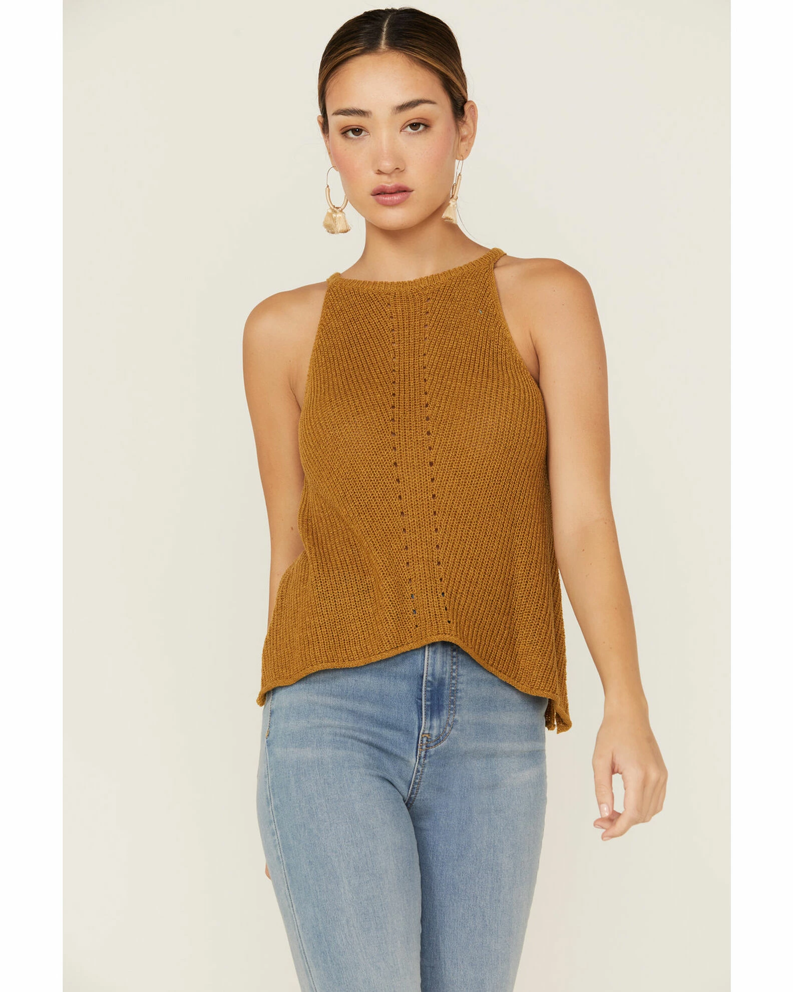 Panhandle Women's Halter Sweater Knit Mustard Tank 3 Panhandle Women's Halter Sweater Knit Mustard Tank