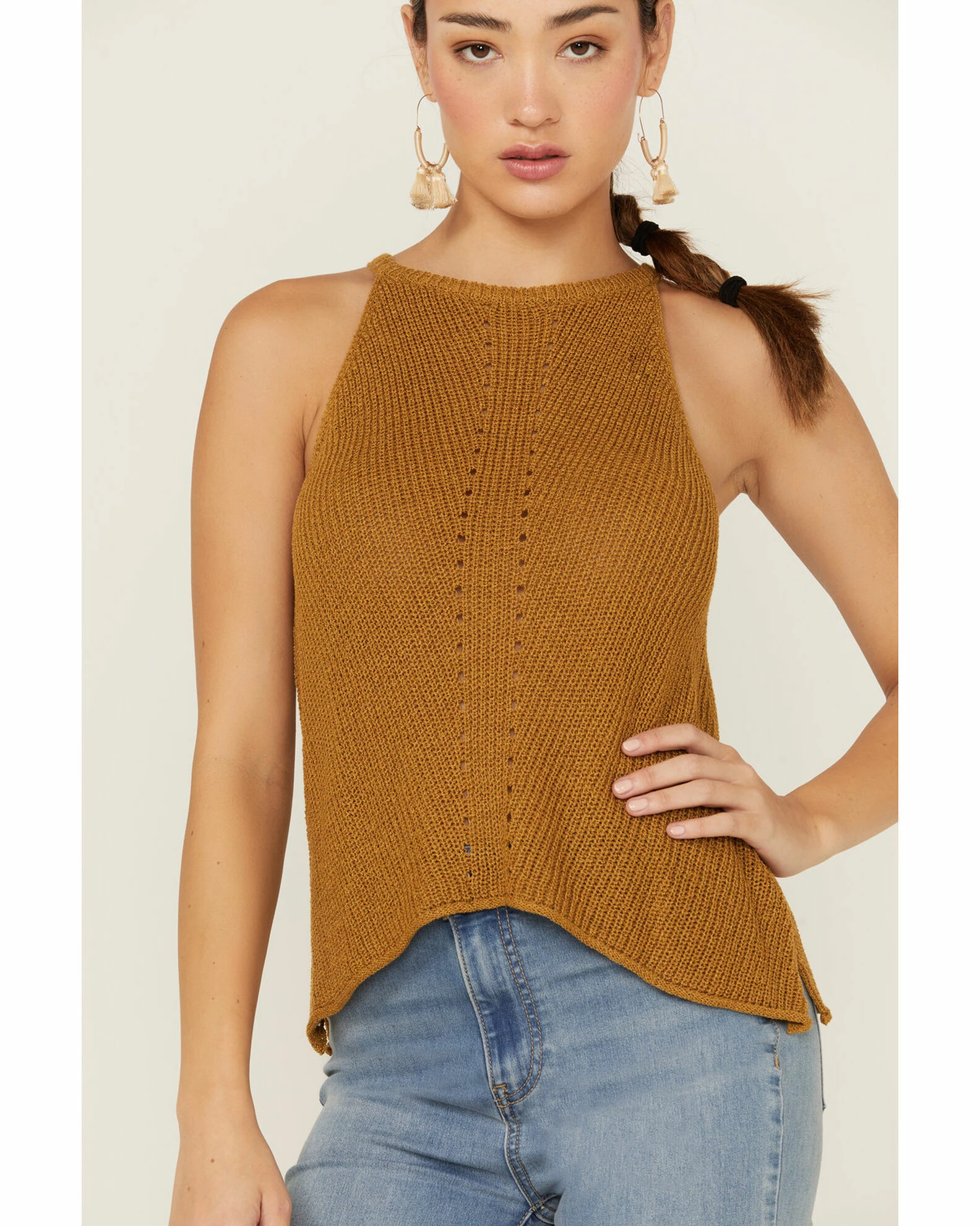 Panhandle Women's Halter Sweater Knit Mustard Tank 4 Panhandle Women's Halter Sweater Knit Mustard Tank - Image 2