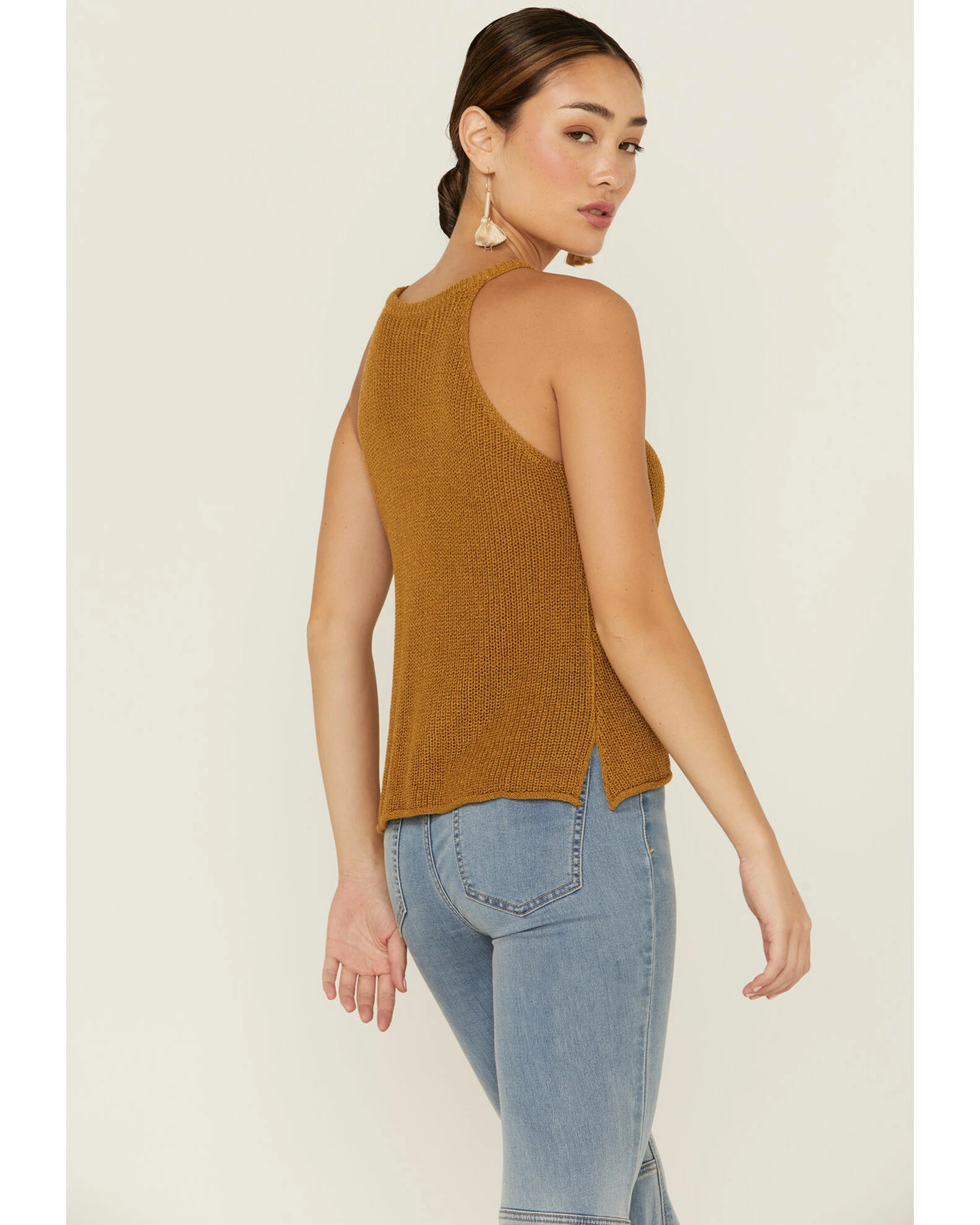 Panhandle Women's Halter Sweater Knit Mustard Tank 5 Panhandle Women's Halter Sweater Knit Mustard Tank - Image 3