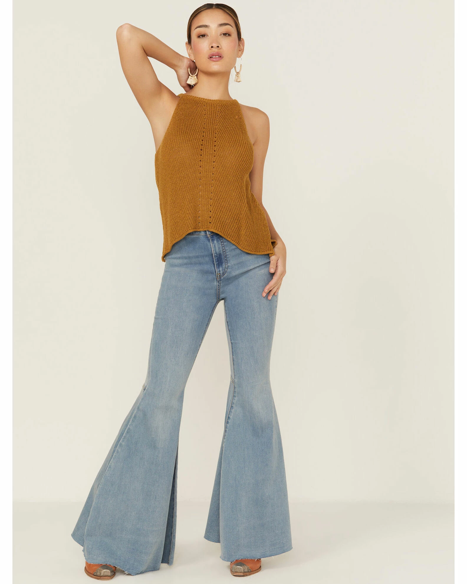 Panhandle Women's Halter Sweater Knit Mustard Tank 6 Panhandle Women's Halter Sweater Knit Mustard Tank - Image 4